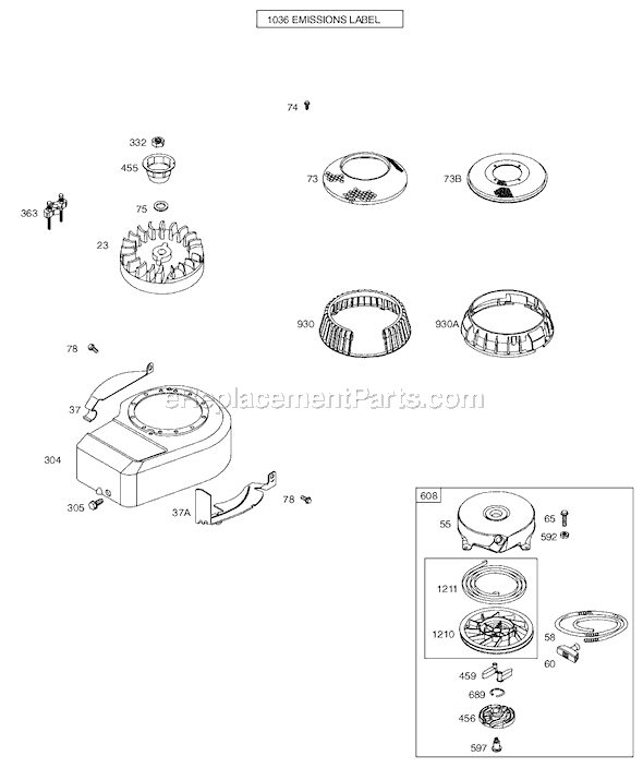 Page F Diagram and Parts List for 9B900SERIES  Briggs and Stratton Engine